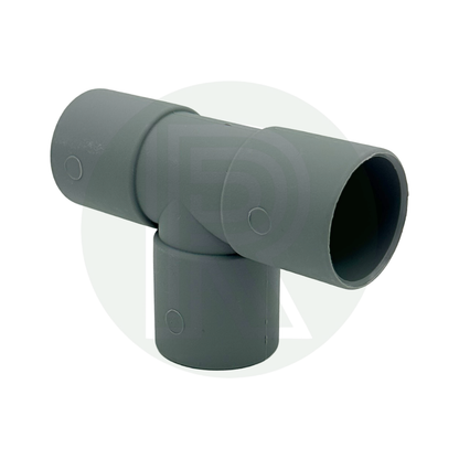 Grey 28mm equal tee connector for joining rigid waste pipe in caravan and motorhome plumbing systems