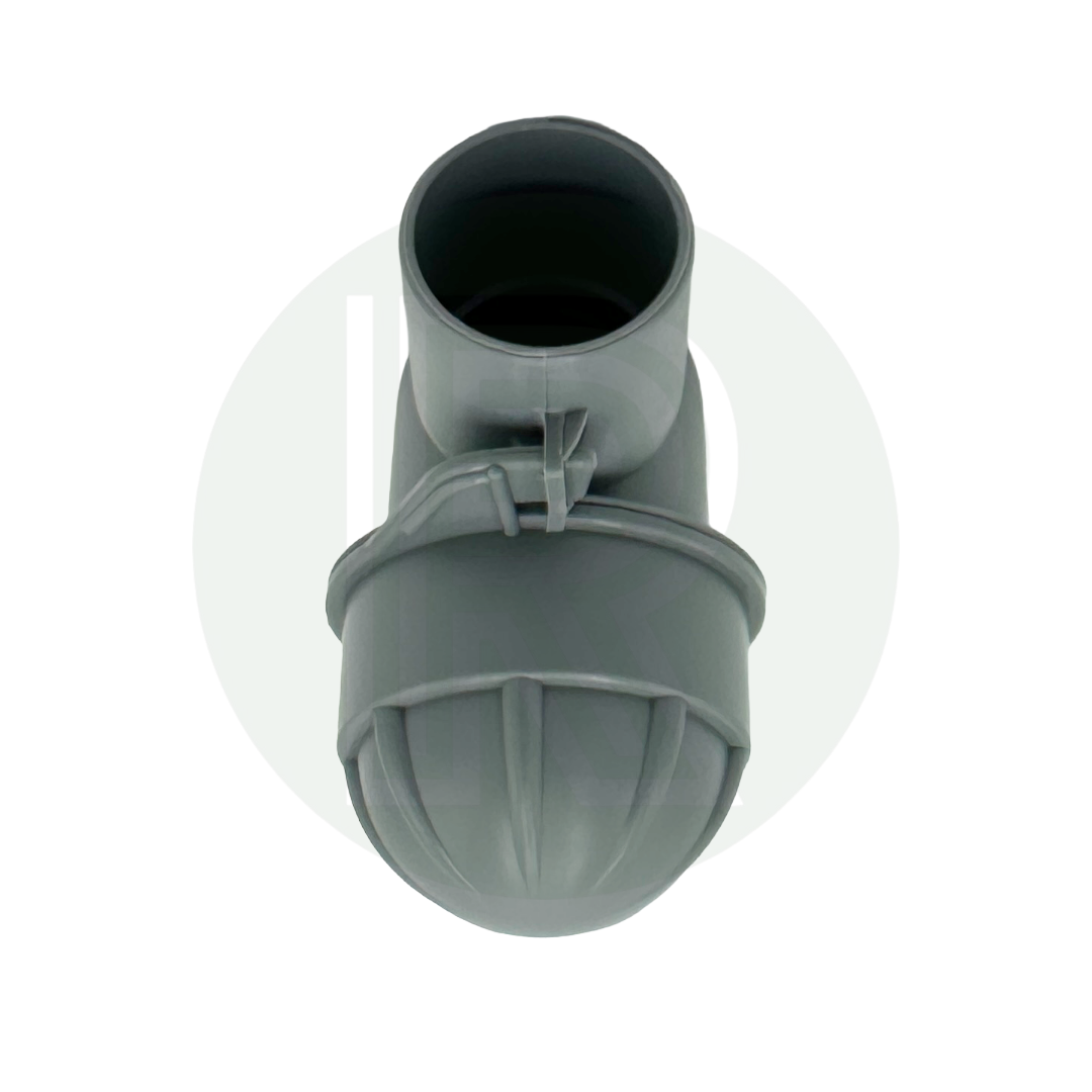 Front view of 28mm push fit smell trap with removable water seal for campervan and caravan grey water systems
