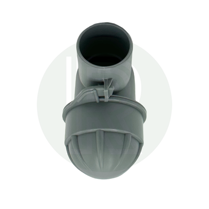 Front view of 28mm push fit smell trap with removable water seal for campervan and caravan grey water systems