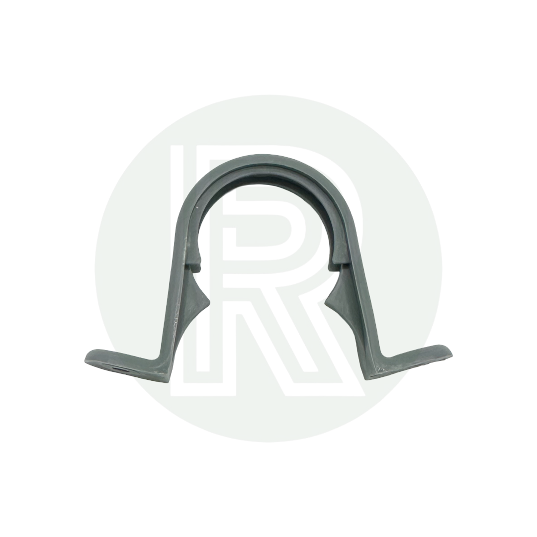 Grey 28mm saddle clip for supporting and securing rigid waste pipe systems
