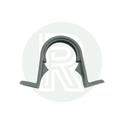 Grey 28mm saddle clip for supporting and securing rigid waste pipe systems