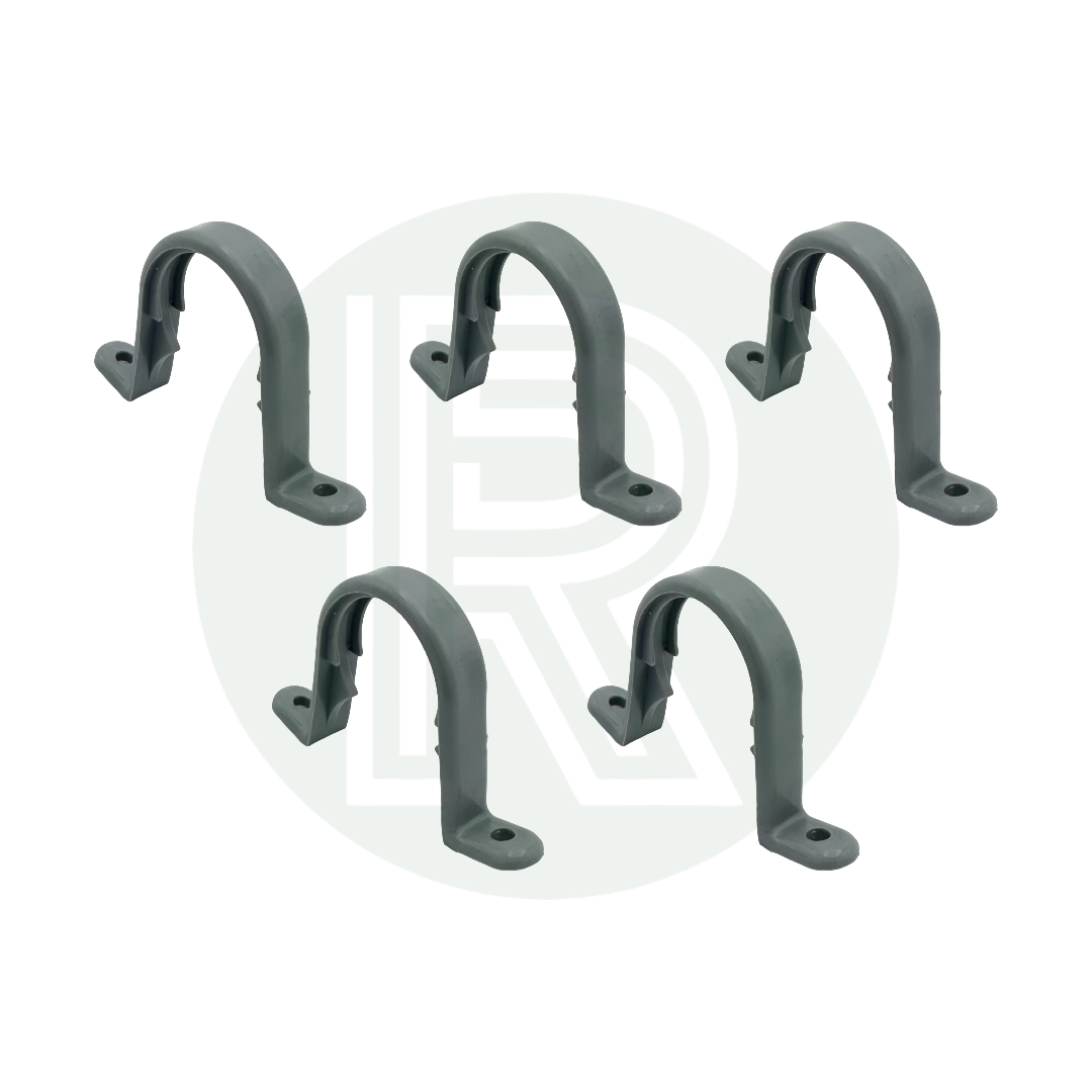 28mm saddle fixing clips pack of 5 grey for securing waste pipe in motorhome caravan campervan and marine plumbing systems