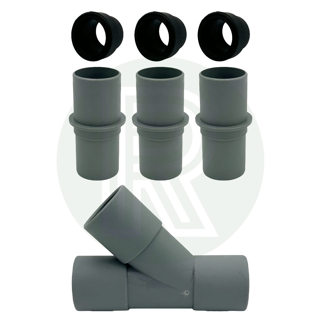 28mm pipe connector kit with three adapters and Y fitting for vacuum hose system, pipe not included