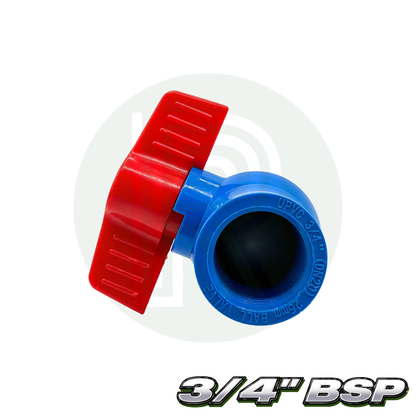 3/4 inch BSP 25mm blue threaded PVC isolation ball valve with red handle for plumbing and water systems