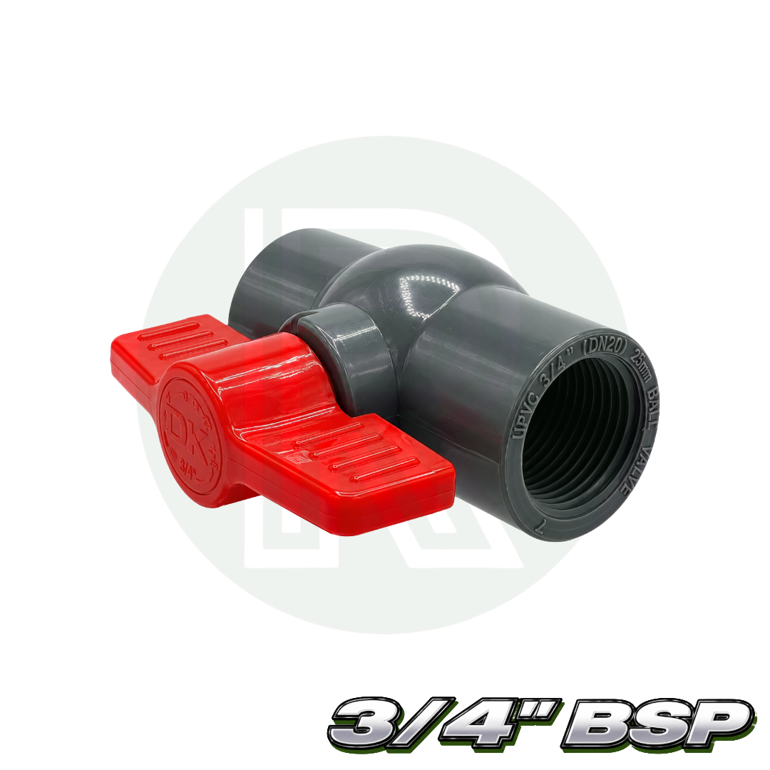 3/4 inch BSP 25mm PVC isolation ball valve grey threaded with red quarter turn handle for water pipe systems