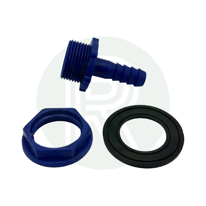 3/4" BSP Male to 3/8" (10mm) Male Barbed Straight Tank Connector with Washer & Nut