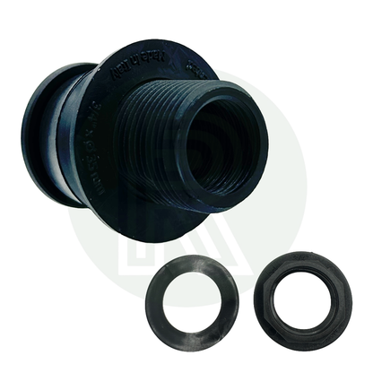 3/4 inch Kwiq tank fitting with rubber seals and lock nut bulkhead water tank connector