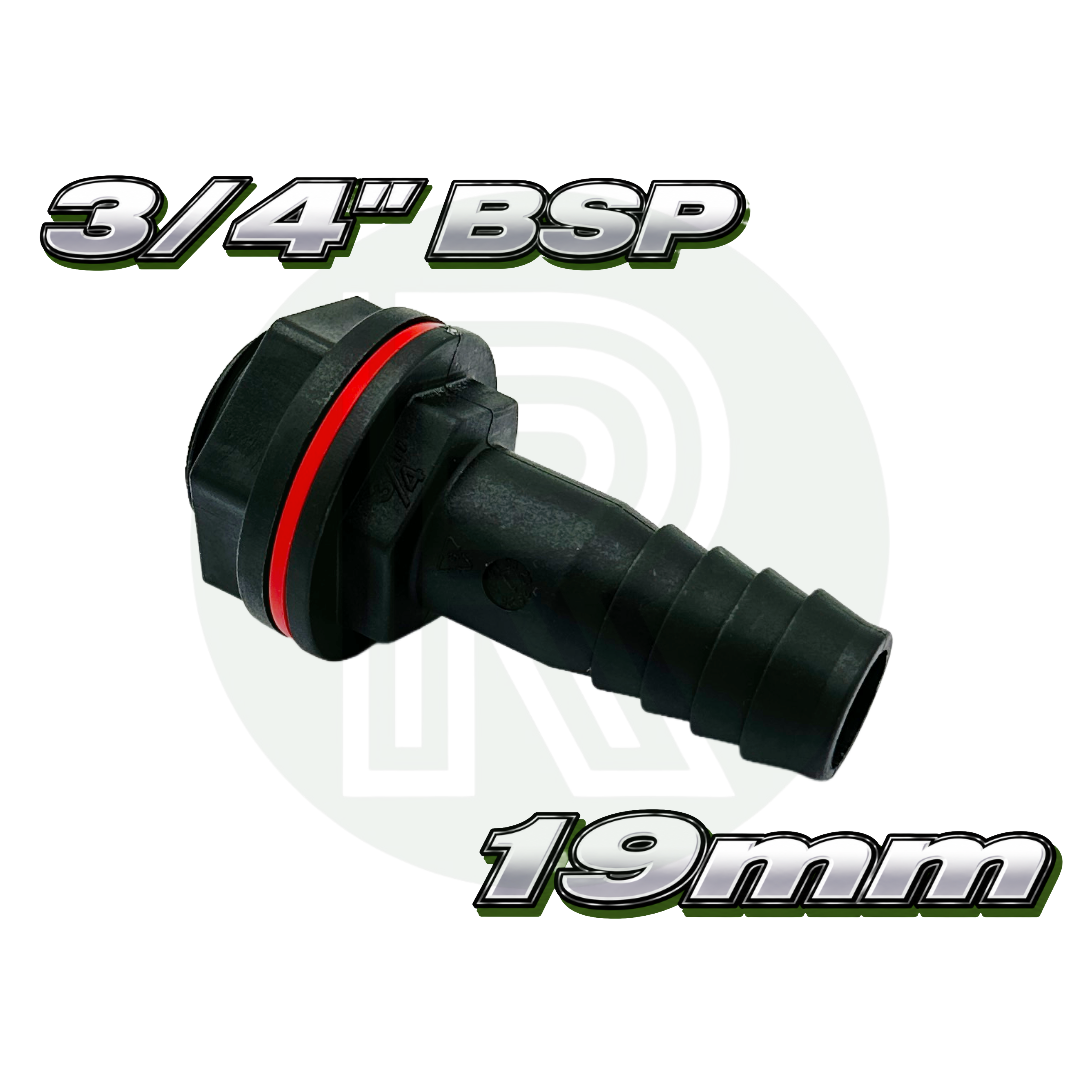 3/4 inch BSP to 19mm hose tail tank fitting straight connector