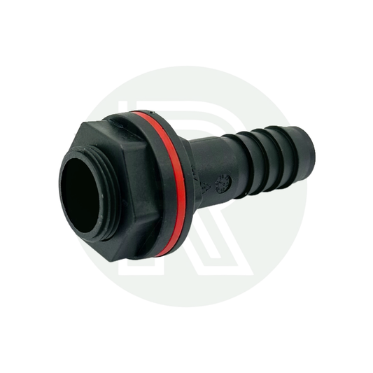 3/4 BSP male to 19mm hose barb straight tank connector black