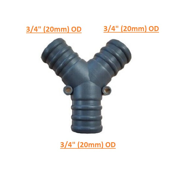 Barbed Grey "Y" Piece Waste Pipe Connector 3/4" (20mm)