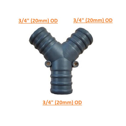 Barbed Grey "Y" Piece Waste Pipe Connector 3/4" (20mm)