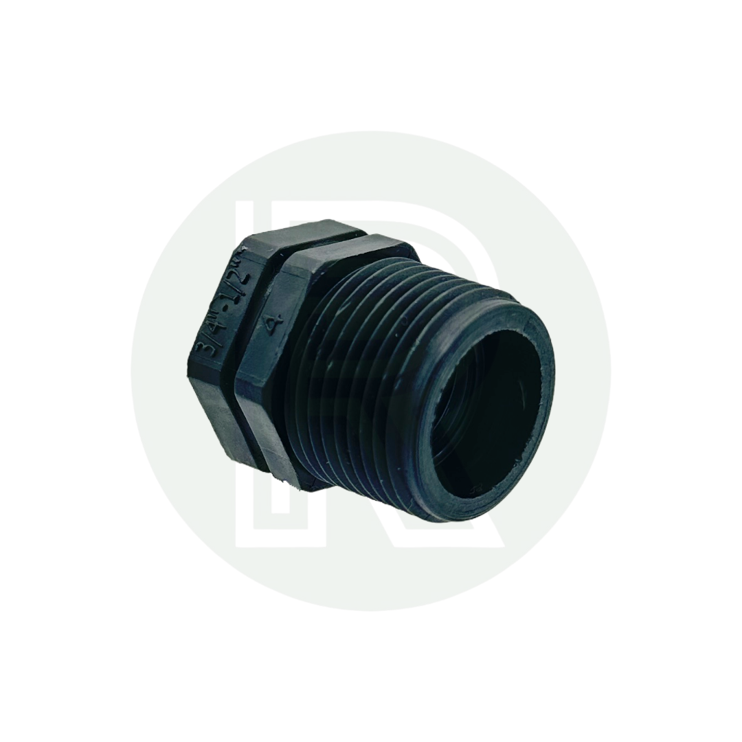 Durable 3/4-inch to 1/2-inch BSP reducing bush ideal for adapting tank and plumbing connections.