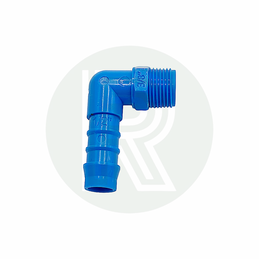 3/8 inch BSP male threaded to 1/2 inch 12mm 90 degree elbow hose connector for fresh water plumbing applications