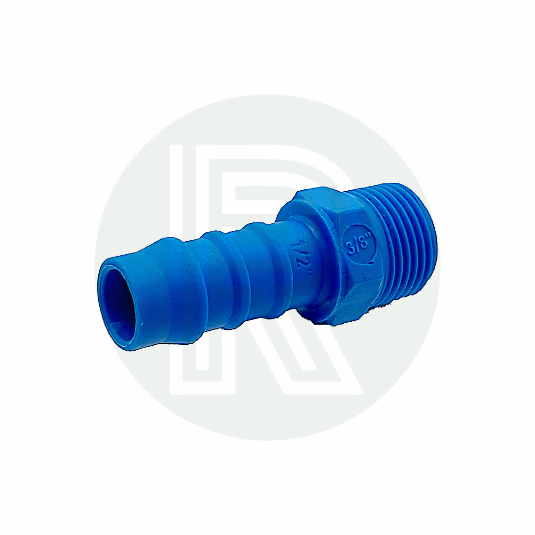 3/8 inch BSP male to 1/2 inch barbed hose tail straight adaptor for caravan motorhome campervan and boat water systems