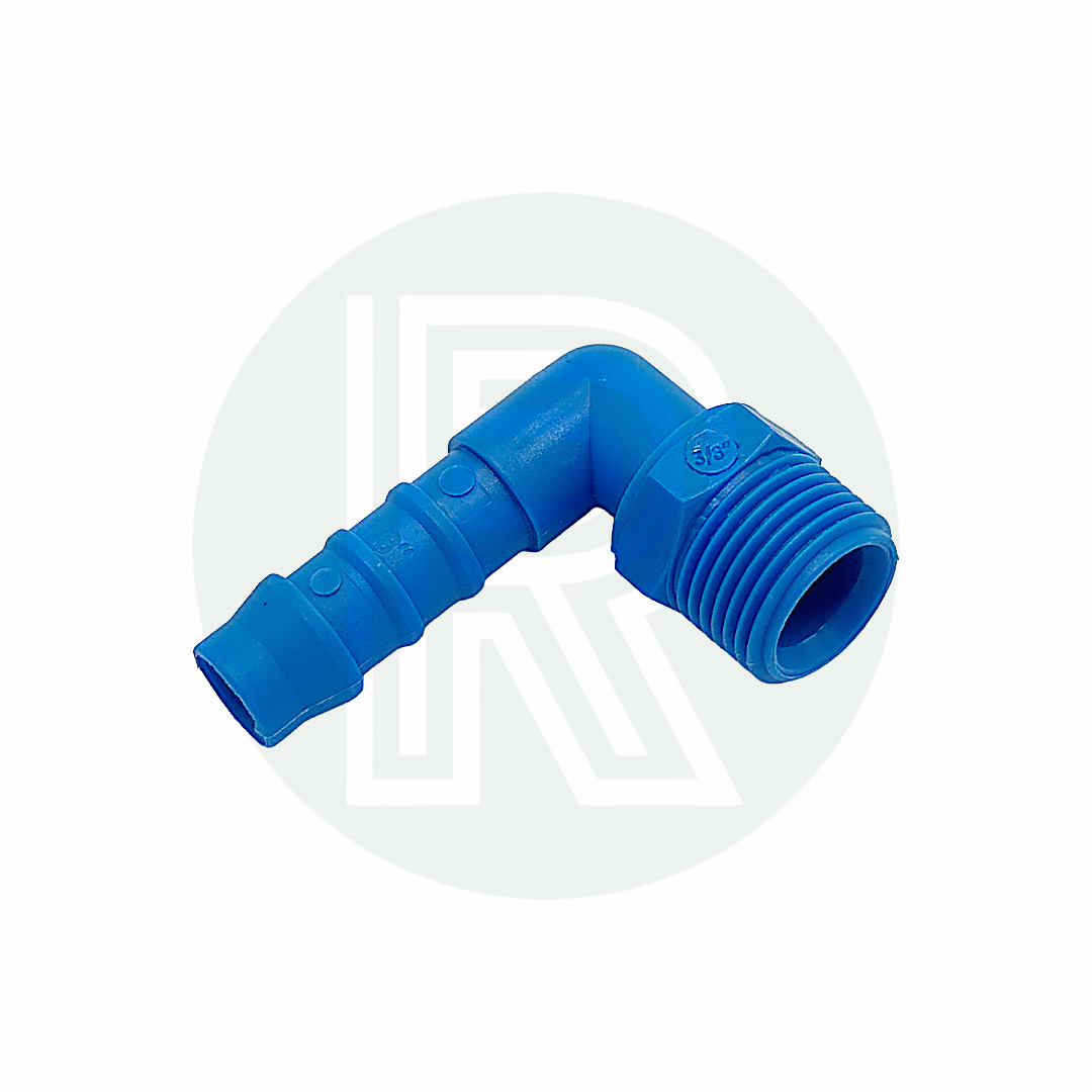 3/8 inch BSP male to 3/8 inch 10mm elbow hose connector for caravan motorhome campervan and boat water systems