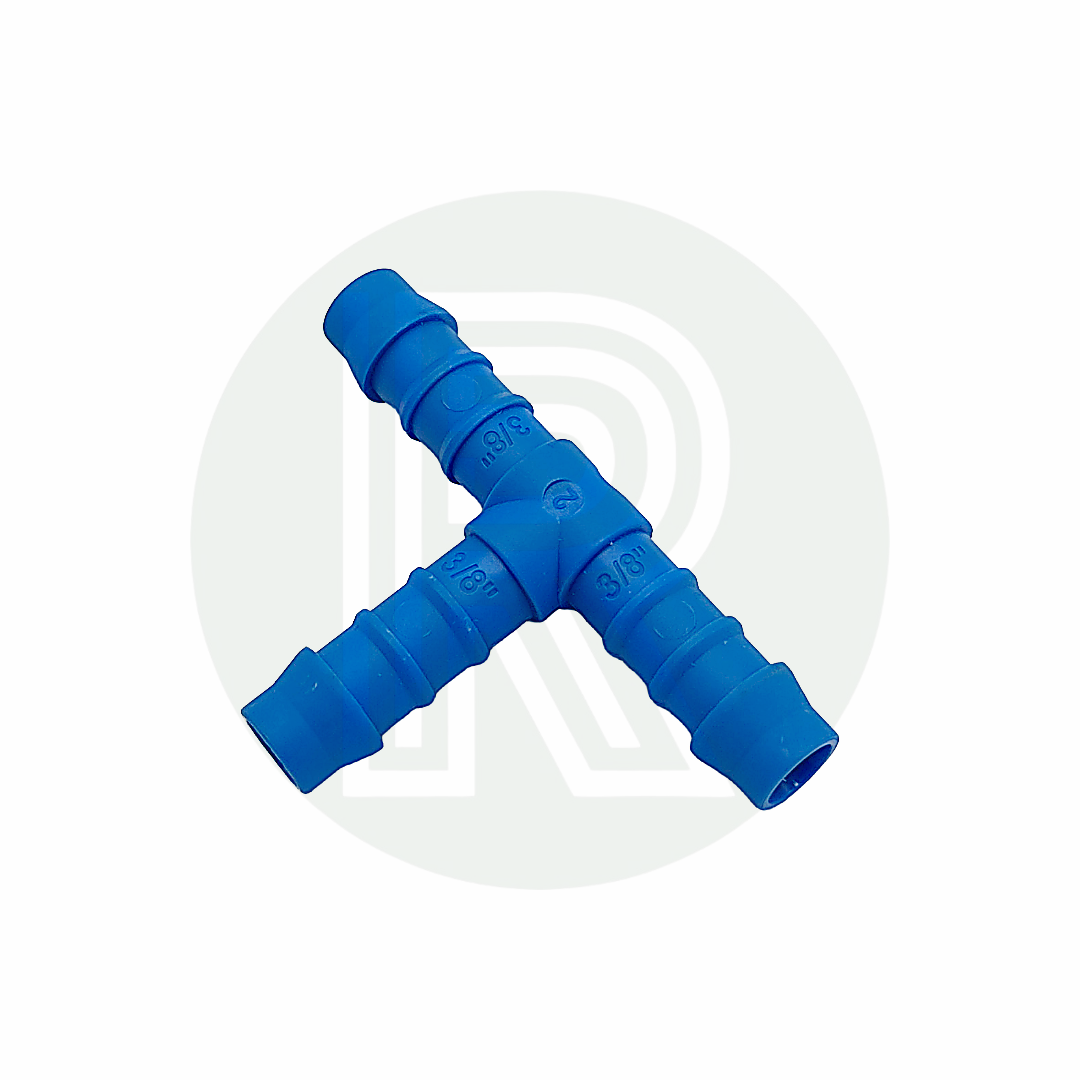 3/8 inch equal T hose connector for joining three 3/8 inch flexible water hoses in caravan motorhome and campervan plumbing systems
