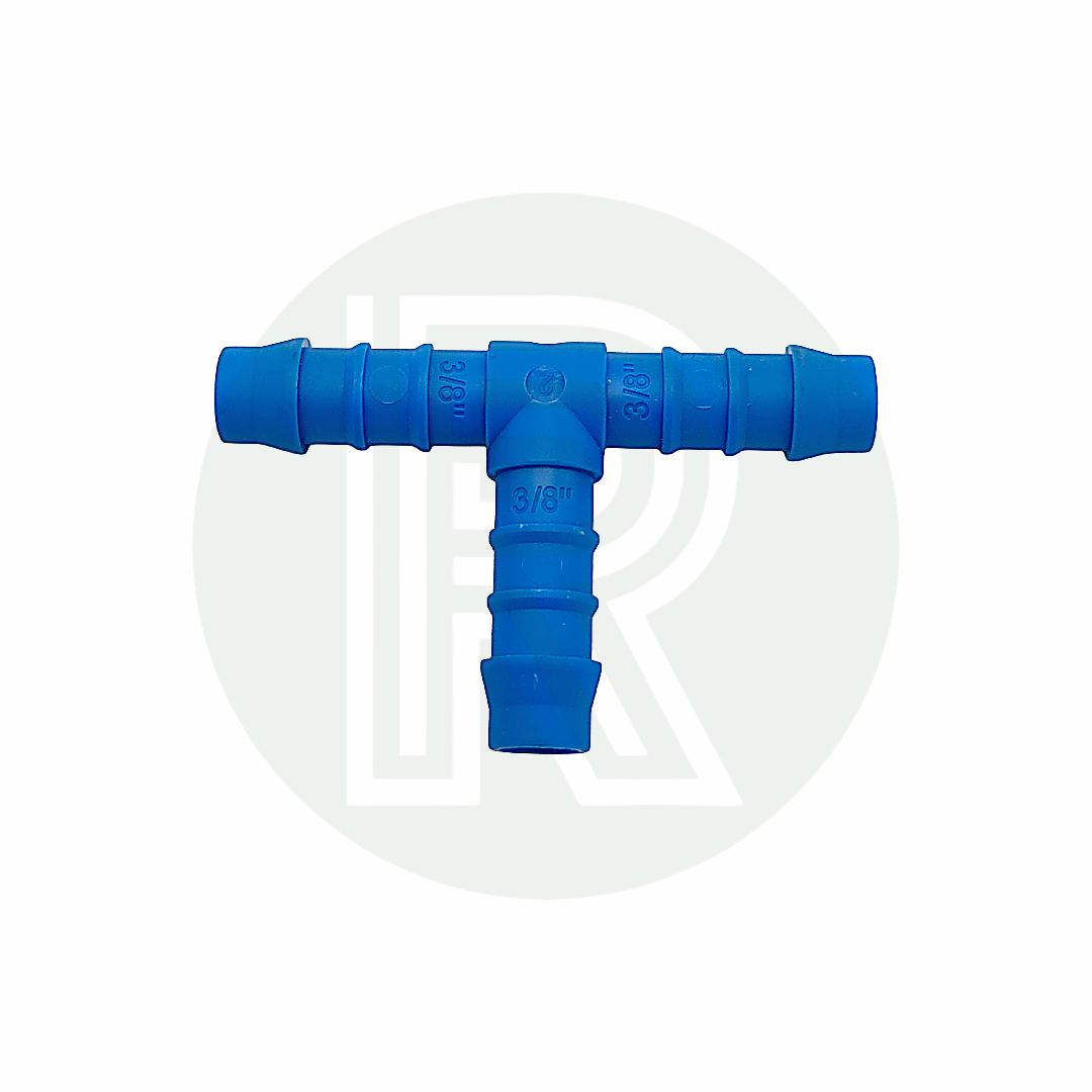 3/8 inch equal T hose adaptor with three equal hose tails for fresh water and plumbing applications