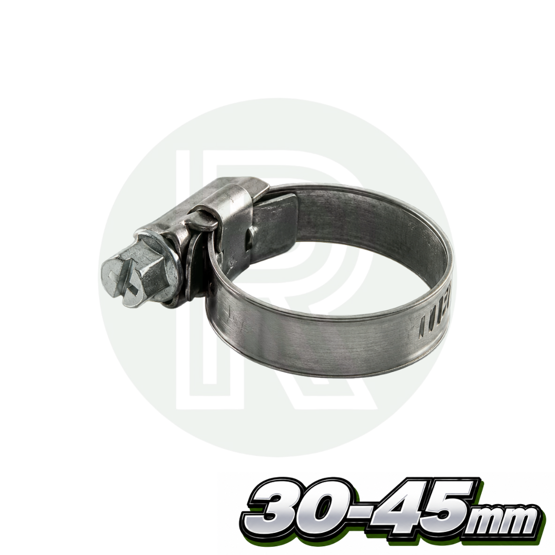 Stainless steel adjustable hose clip for 30 to 45mm hose