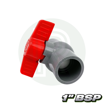 32mm ID grey PVC pushfit isolation ball valve with red handle for water plumbing applications