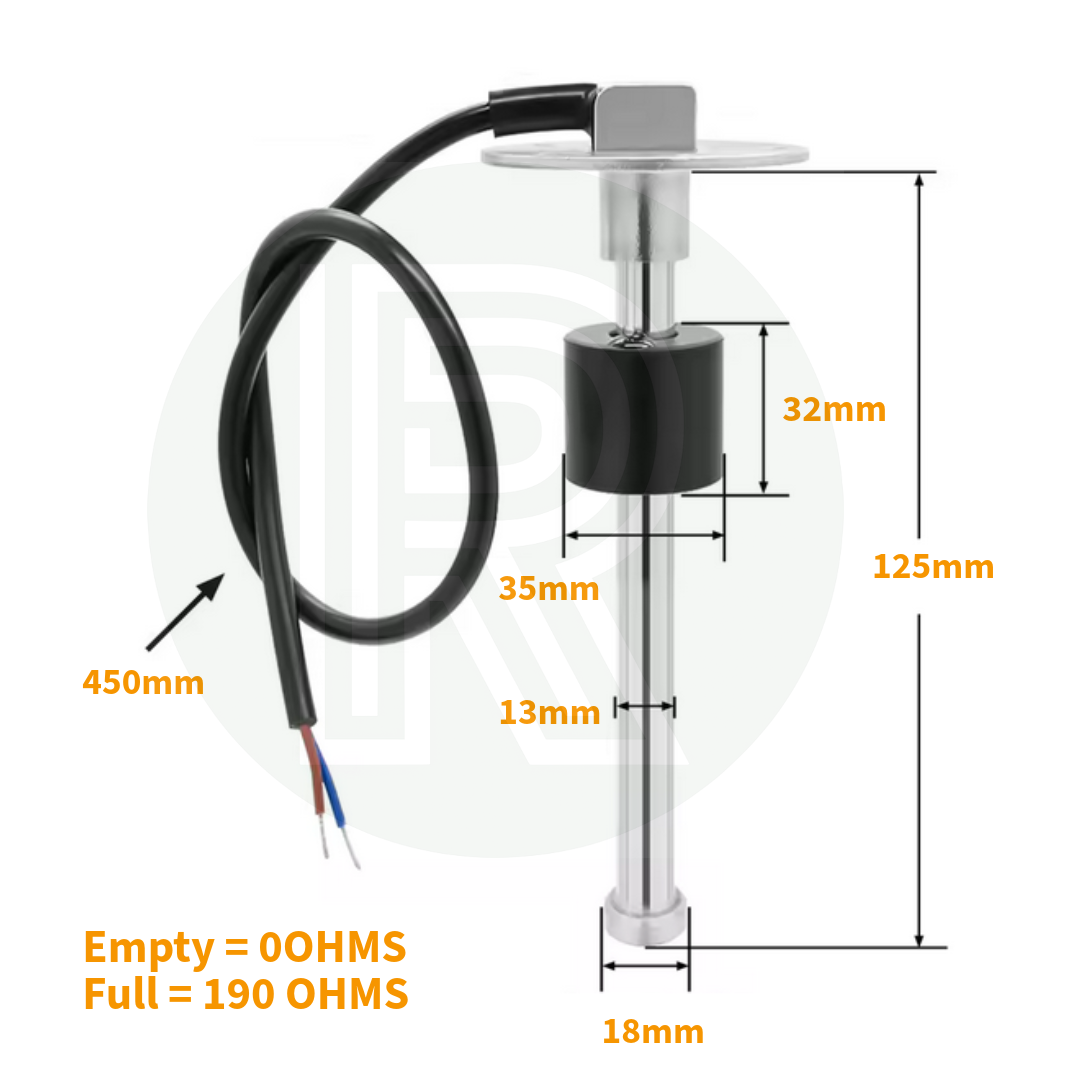 Water Level Sensor Gauge Sender 0-190 ohms 125mm - 600mm