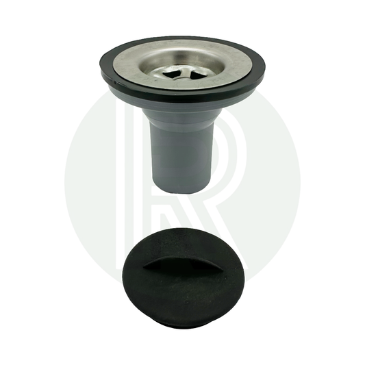 Grey straight sink waste fitting with 45mm flange and 28mm push fit outlet for motorhome caravan campervan and marine sinks