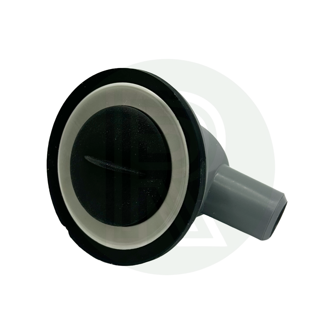 Side view of grey 45mm angled sink waste fitting with sealing gasket and 20mm outlet