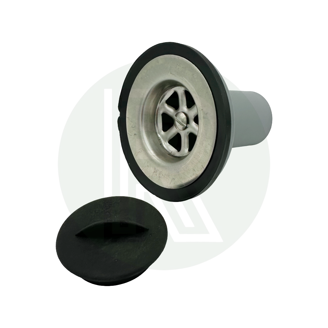 Rear view of grey 45mm straight sink waste fitting with 28mm push fit outlet connection