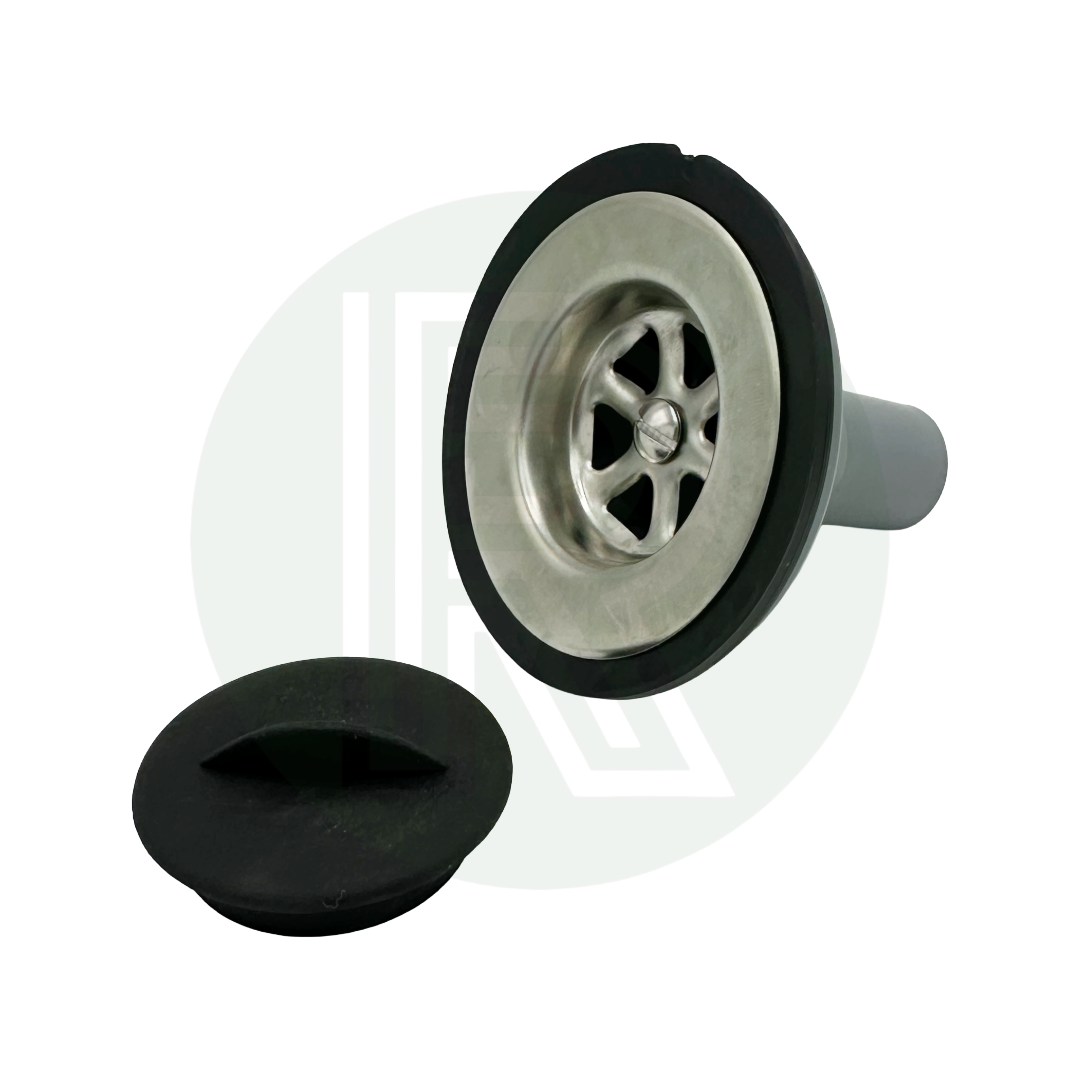 Grey straight sink waste fitting with 45mm flange and 20mm push fit outlet for motorhome caravan campervan and marine sinks
