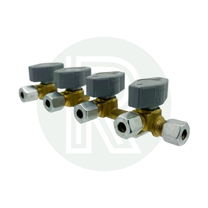 Truma 4 way gas manifold with four 8mm outlet isolation valves