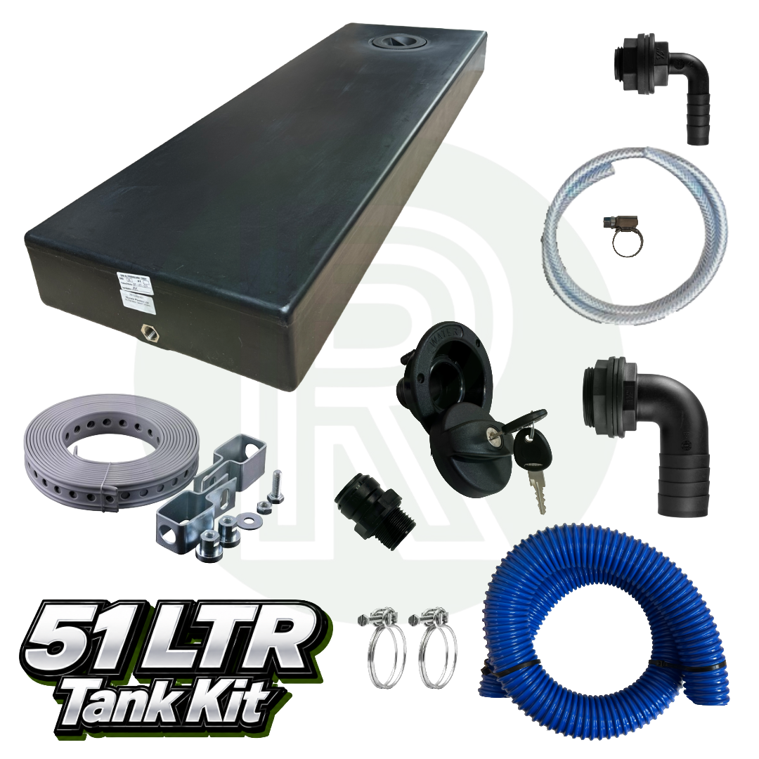 51L Underslung Fresh Water Tank & Topfill Kit 1200mm(L) x 400mm(W) x 120mm(H)