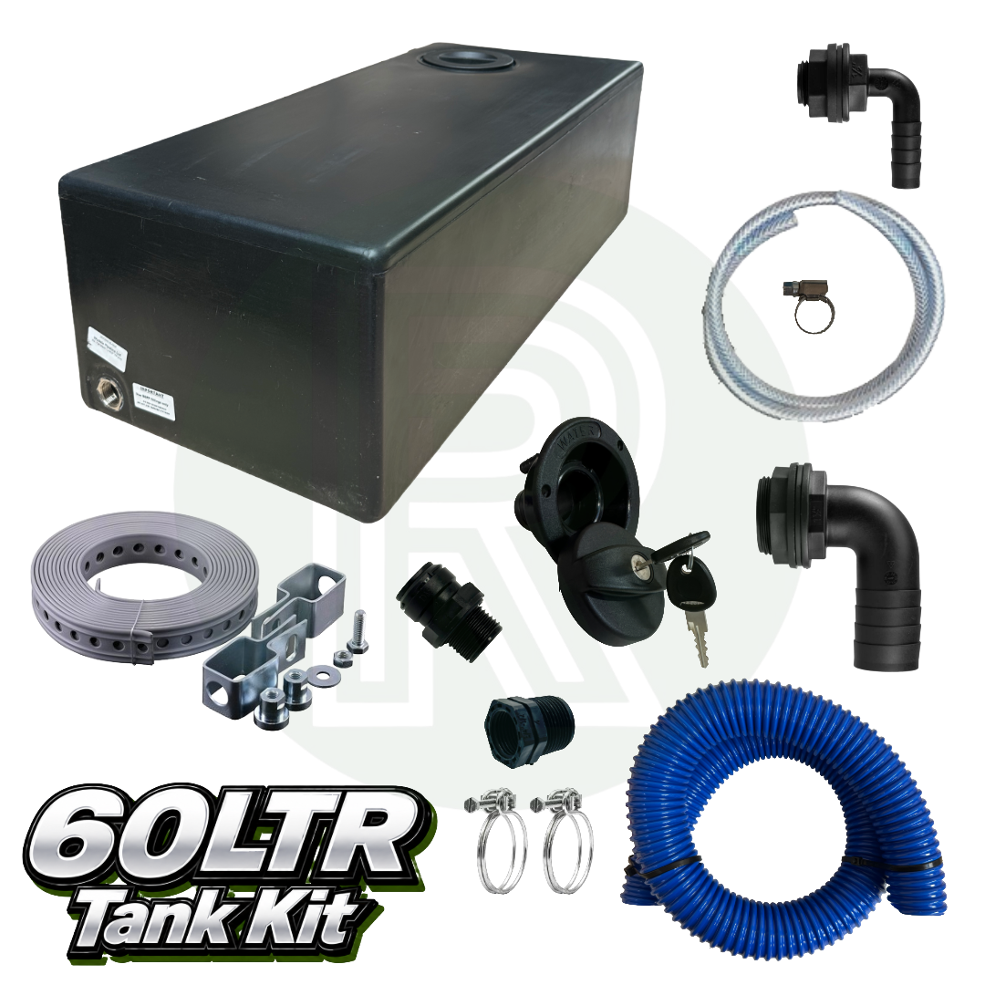 60L Underslung Fresh Water Tank & Topfill Kit 800mm(L) x 350mm(W) x 250mm(H)