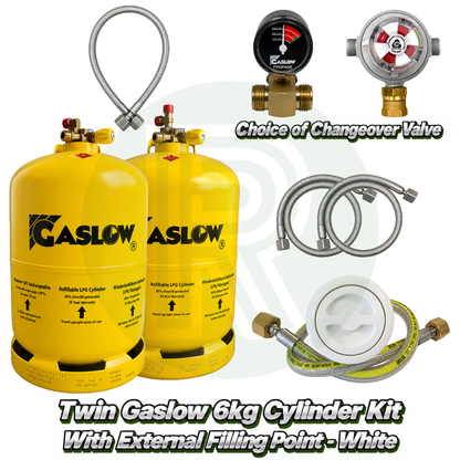 Twin Gaslow 6kg Refillable Cylinder Kit with External Filler - White