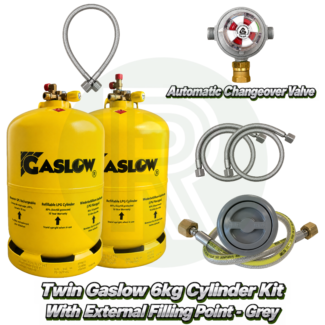 Twin Gaslow 6kg Refillable Cylinder Kit with External Filler - Grey