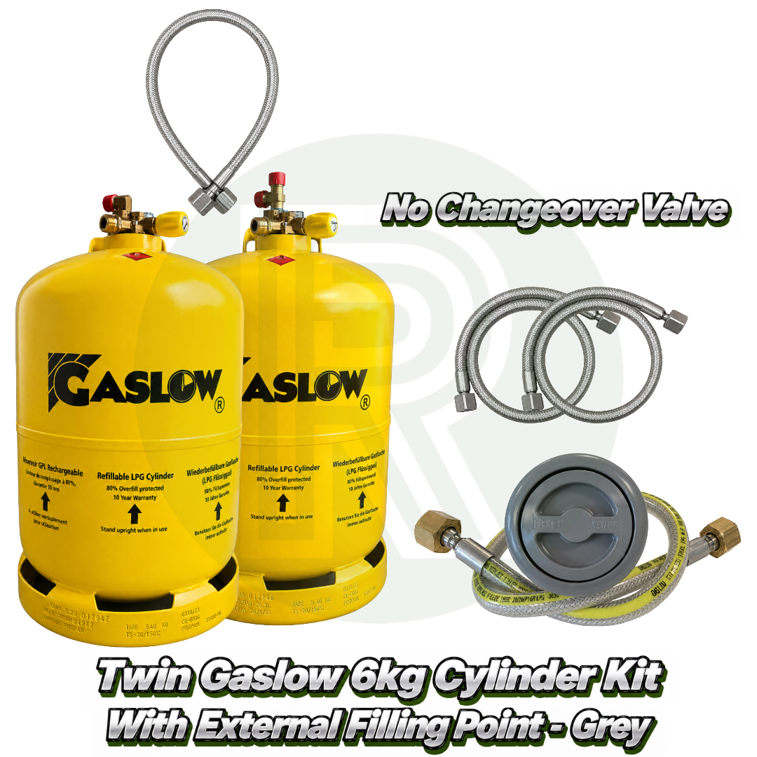 Twin Gaslow 6kg Refillable Cylinder Kit with External Filler - Grey