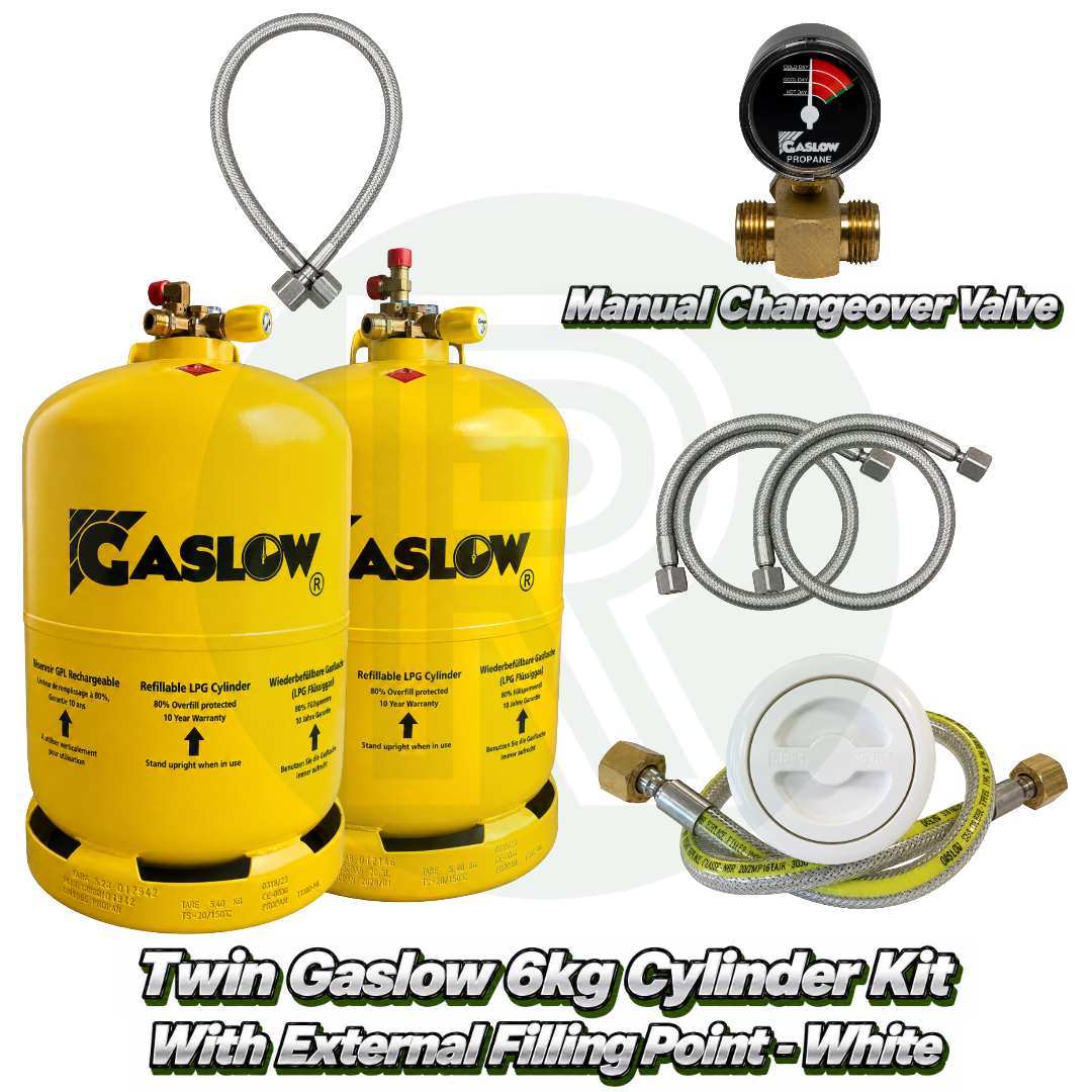 Twin Gaslow 6kg Refillable Cylinder Kit with External Filler - White