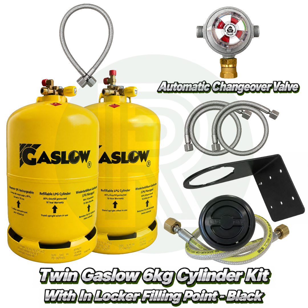 Twin Gaslow 6kg Refillable Cylinder Kit - In Locker - Black