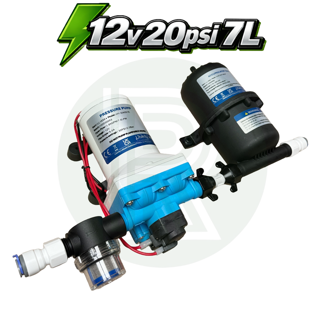 12v DC 20psi 7L Liberty Max Water Pump +  Accumulator + Fittings + Filter