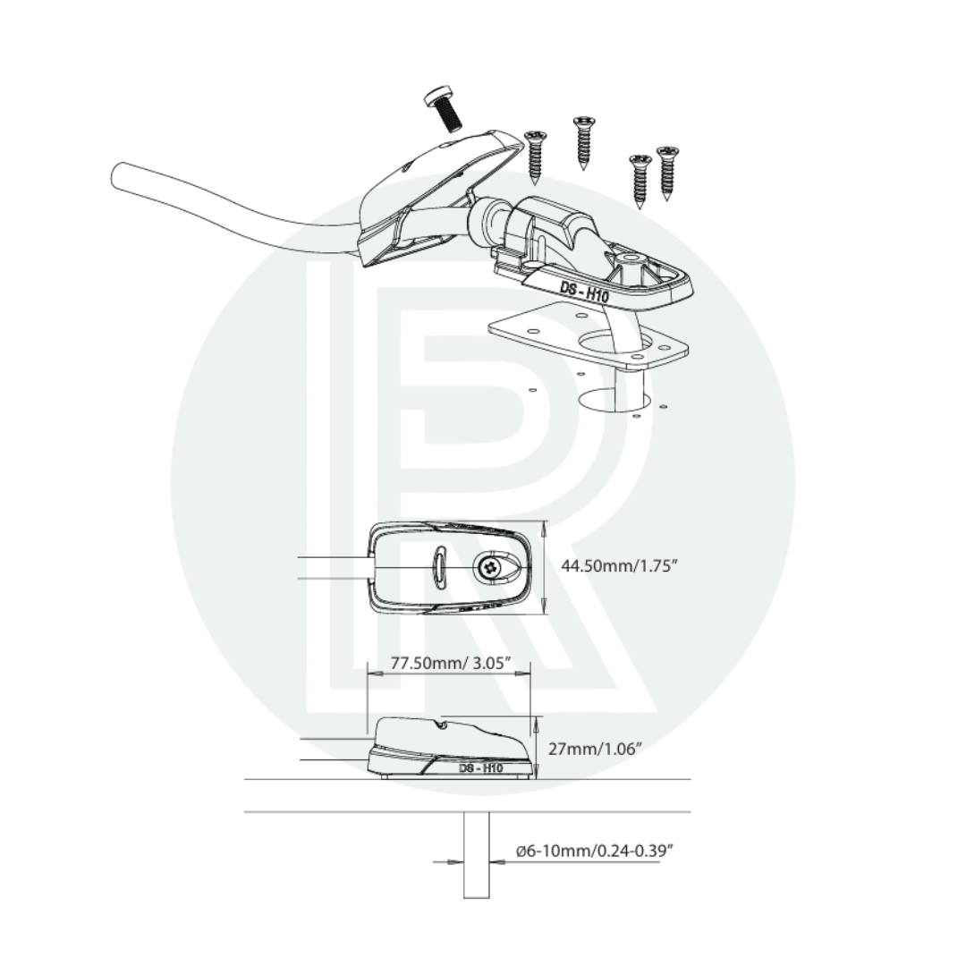 Technical drawing of Scanstrut cable seal showing installation method, mounting screws, and dimensions.