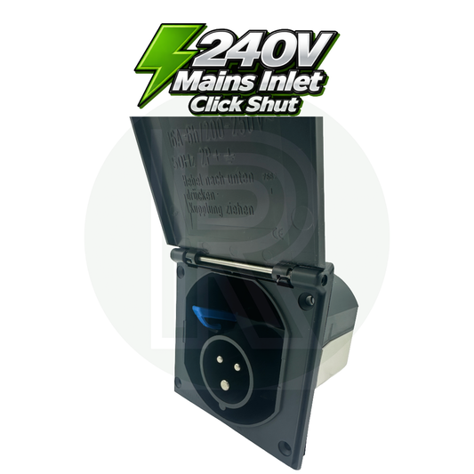 FAWO Grey 240v 16a Mains Inlet with Click Shut Flap