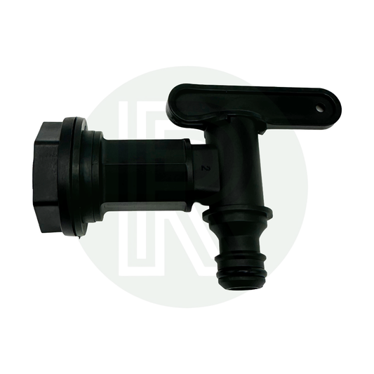 3/4 inch BSP plastic tank drain tap with hose outlet and lever valve