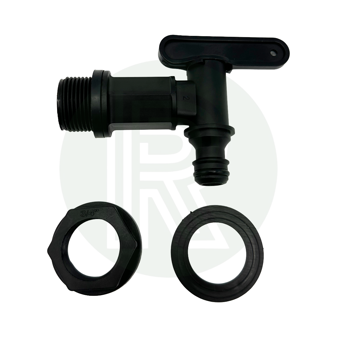 3/4 BSP tank drain tap kit with backing nut washer and hose connector