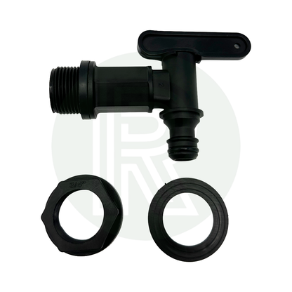 3/4 BSP tank drain tap kit with backing nut washer and hose connector