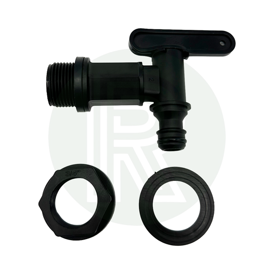 3/4 BSP tank drain tap kit with backing nut washer and hose connector
