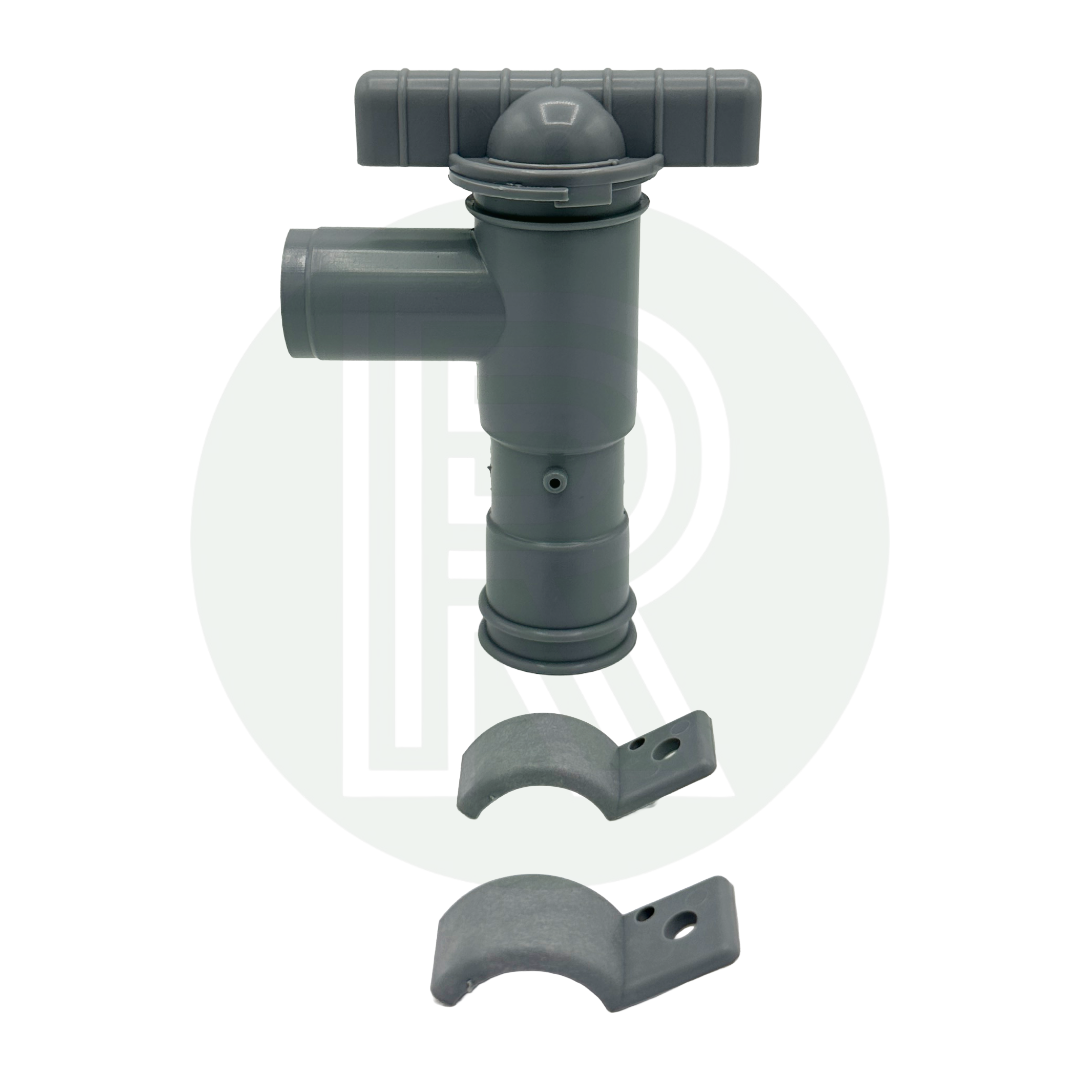 28mm Drainage / Drain Tap (With Brackets) Grey - Waste Water