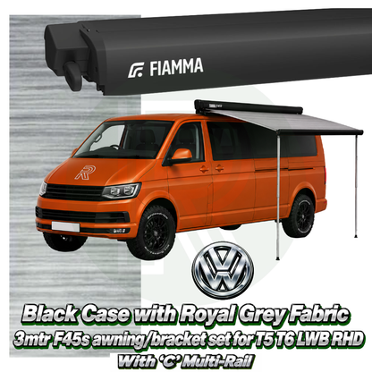 Fiamma F45s 3.00m Black Awning Pack + Adapter for VW T5 T6 LWB RHD