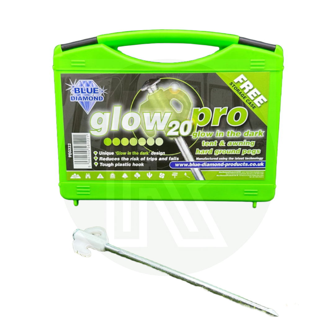 Blue Diamond Glow Pro Pegs (Case Of 20) PEG222 Camping Tent Awning