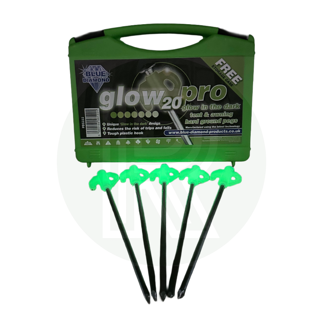 Blue Diamond Glow Pro Pegs (Case Of 20) PEG222 Camping Tent Awning
