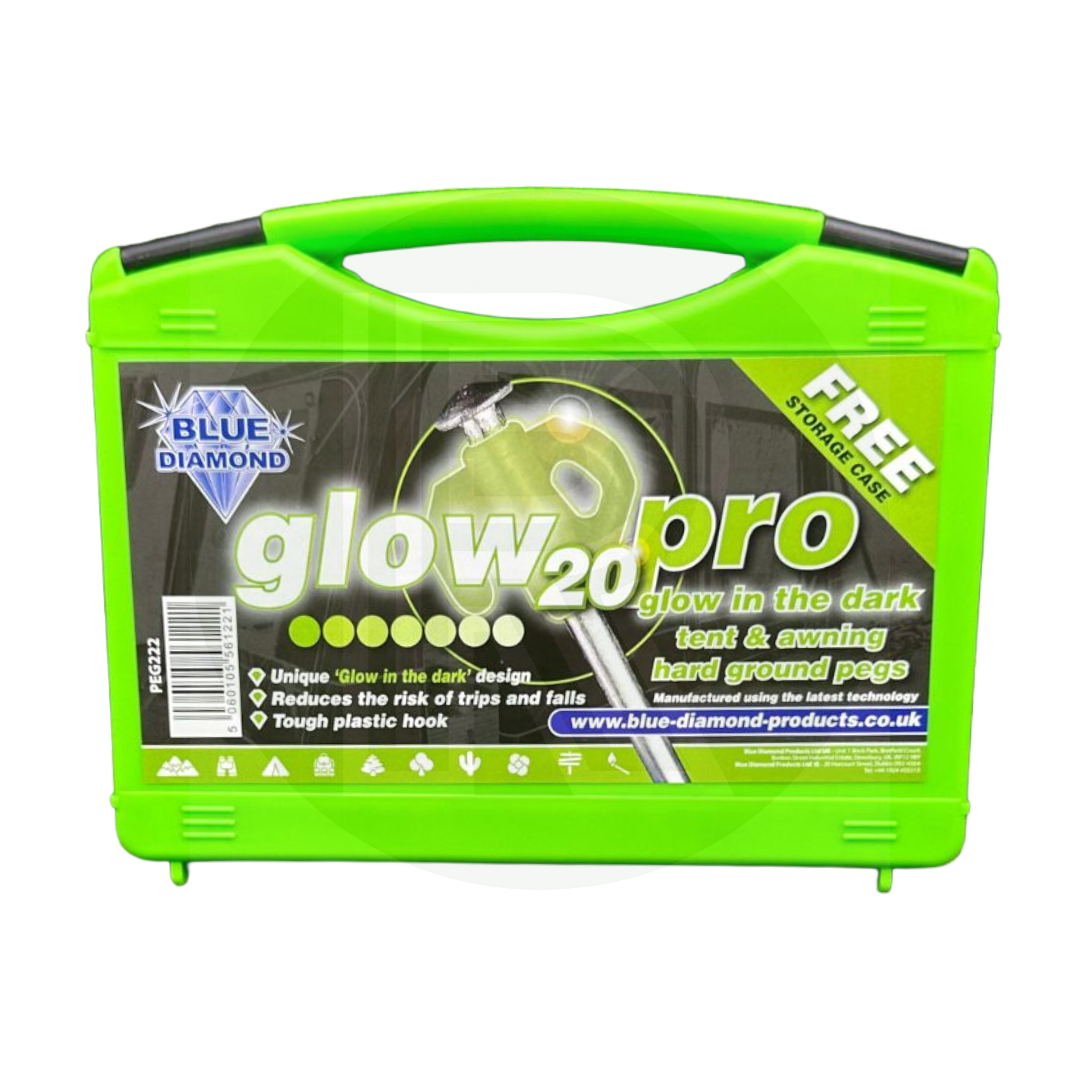 Blue Diamond Glow Pro Pegs (Case Of 20) PEG222 Camping Tent Awning