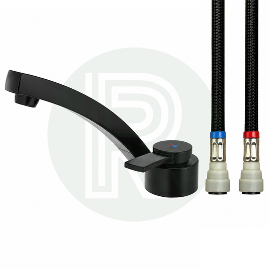 Dimatec Florenz Folding Tap Black Hot & Cold - Pushfit Hoses
