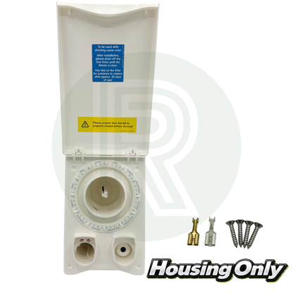 Truma Ultraflow housing showing lid hinge and seal